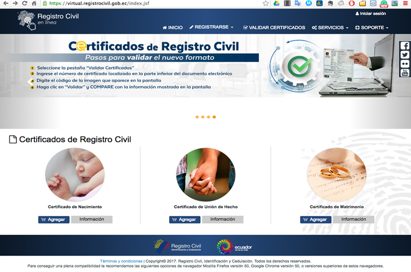 Ecuatorianos solicitan documentos al Registro Civil por internet